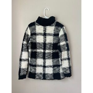 Talbots Petites Women's Black‎ Ivory Plaid Turtleneck Sweater Medium Italy